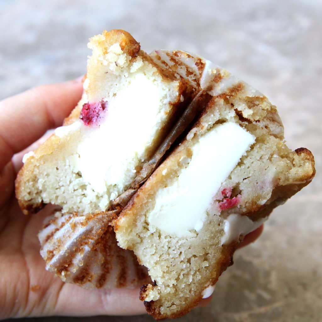 Almond Flour Strawberry Muffins Stuffed with Cream Cheese - strawberry muffins