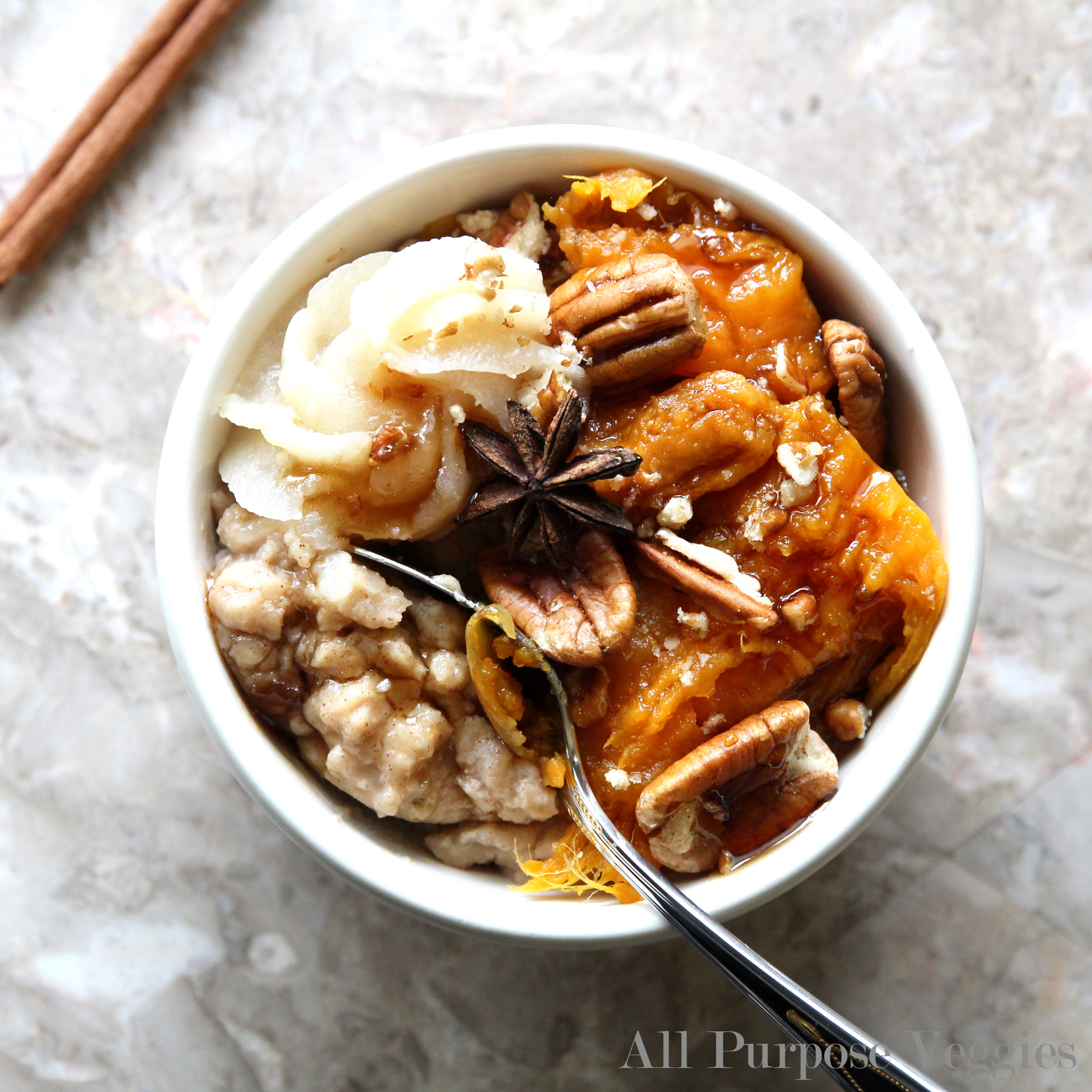 Almond Butter Oatmeal with Sweet Potato & Pecan - apple pie oatmeal