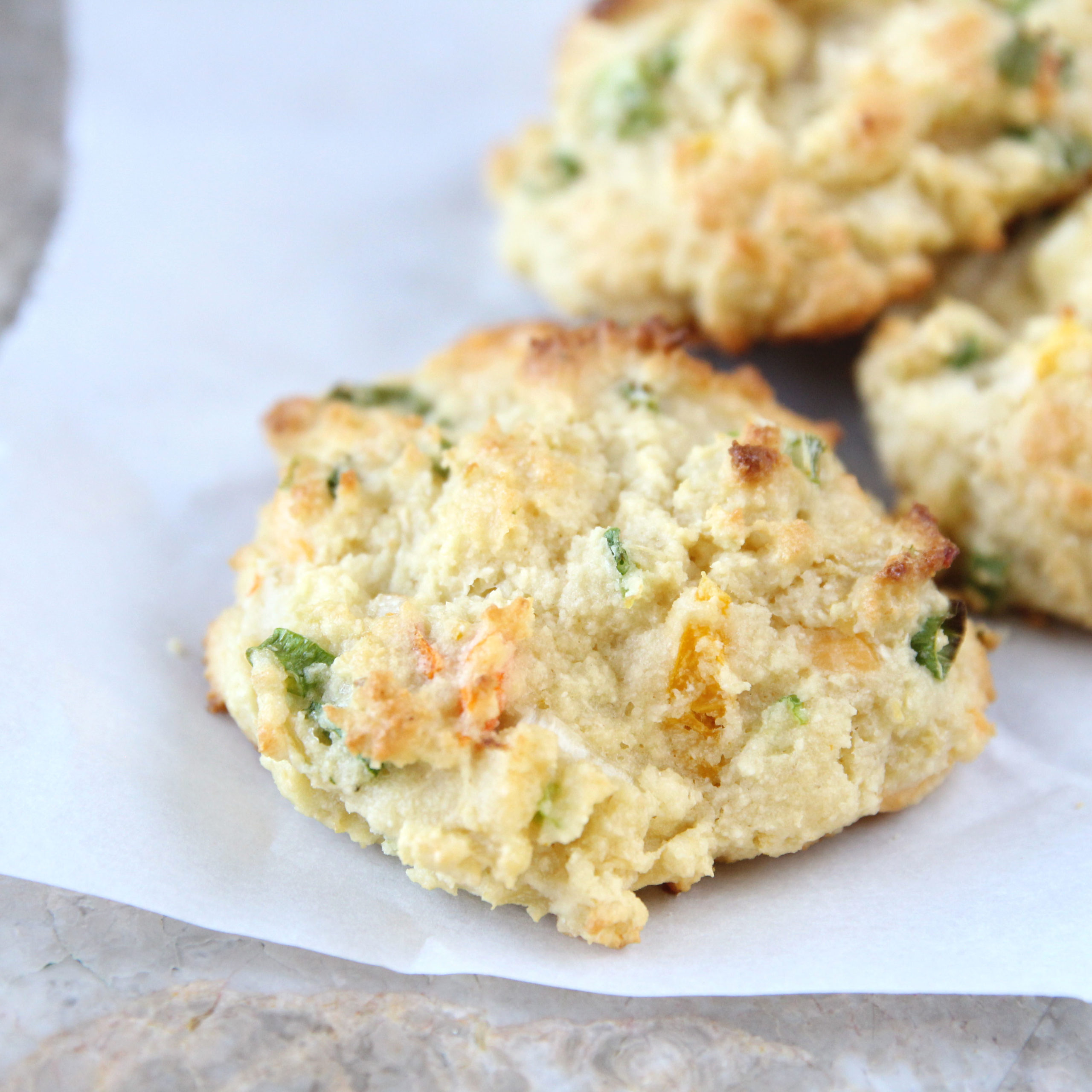 How to Make Gluten-Free Cheddar Drop Biscuits made with Cauliflower - cashew butter pesto