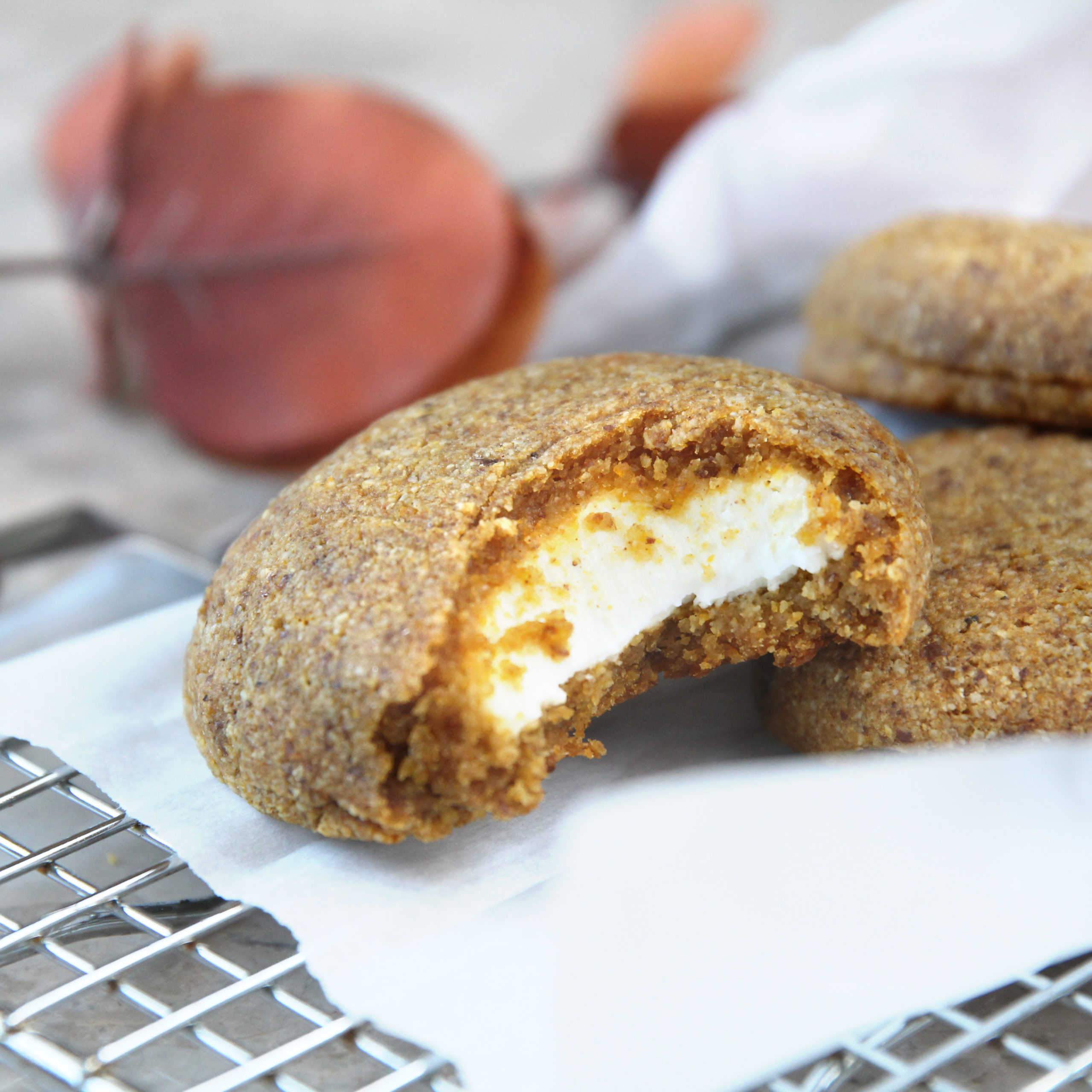 Easy Cream Cheese Stuffed Pumpkin Cookies made with Almond Flour - Strawberry Cheesecake Whipped Cream