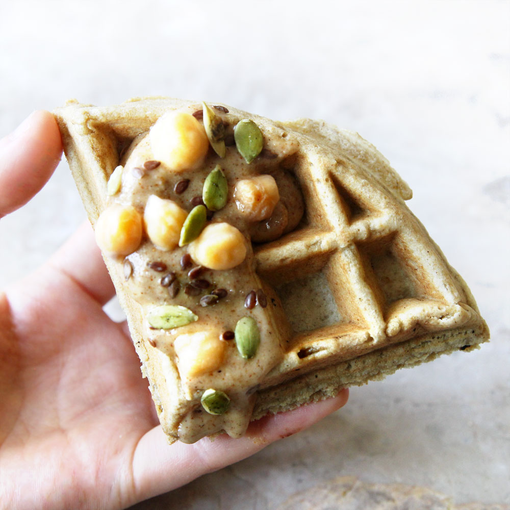 Easy Flourless Cauliflower & Oatmeal Waffle (made in the blender!) - Almond Joy Protein Bars