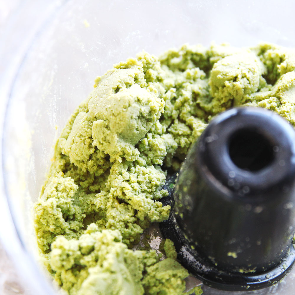 matcha chickpea cookie dough in the food processor