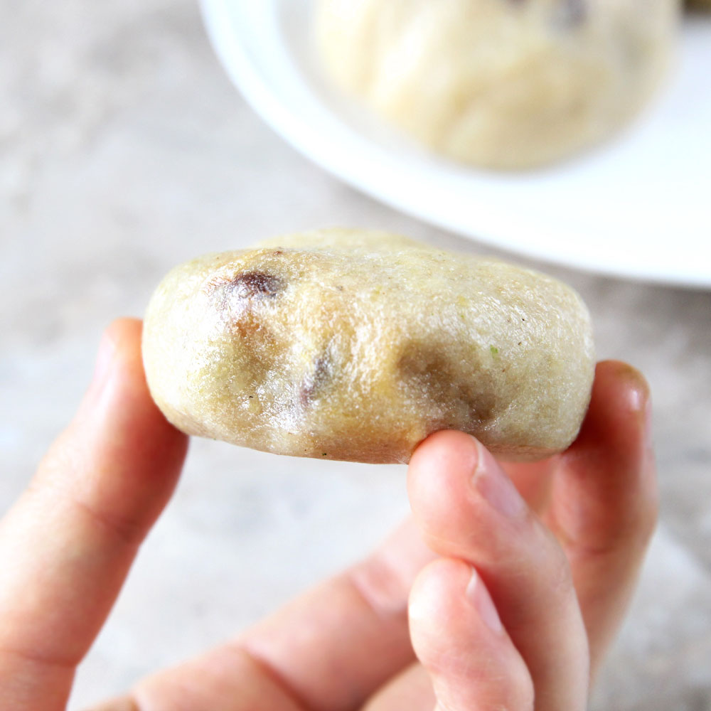 Brown Rice Mochi with chickpea chocolate chip cookie dough filling
