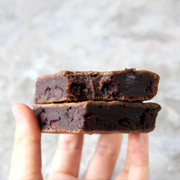 Healthy Chocolate Chip Banana Mochi Brownies (with Almond Butter) in the air