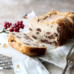 a slice of Chickpea Chocolate Chip Cookie Dough Cheesecake