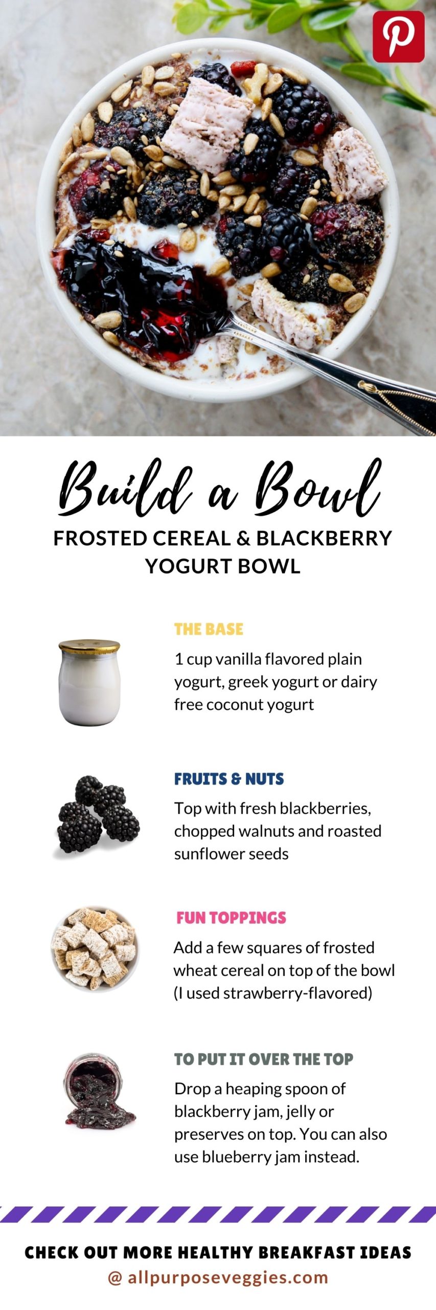 how to make Frosted Cereal & Blackberry Yogurt Bowl pinterest pin