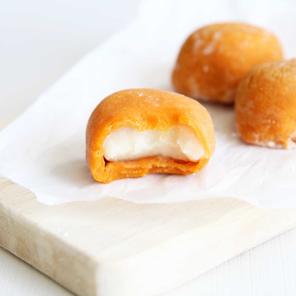 microwave pumpkin mochi with white bean paste filling