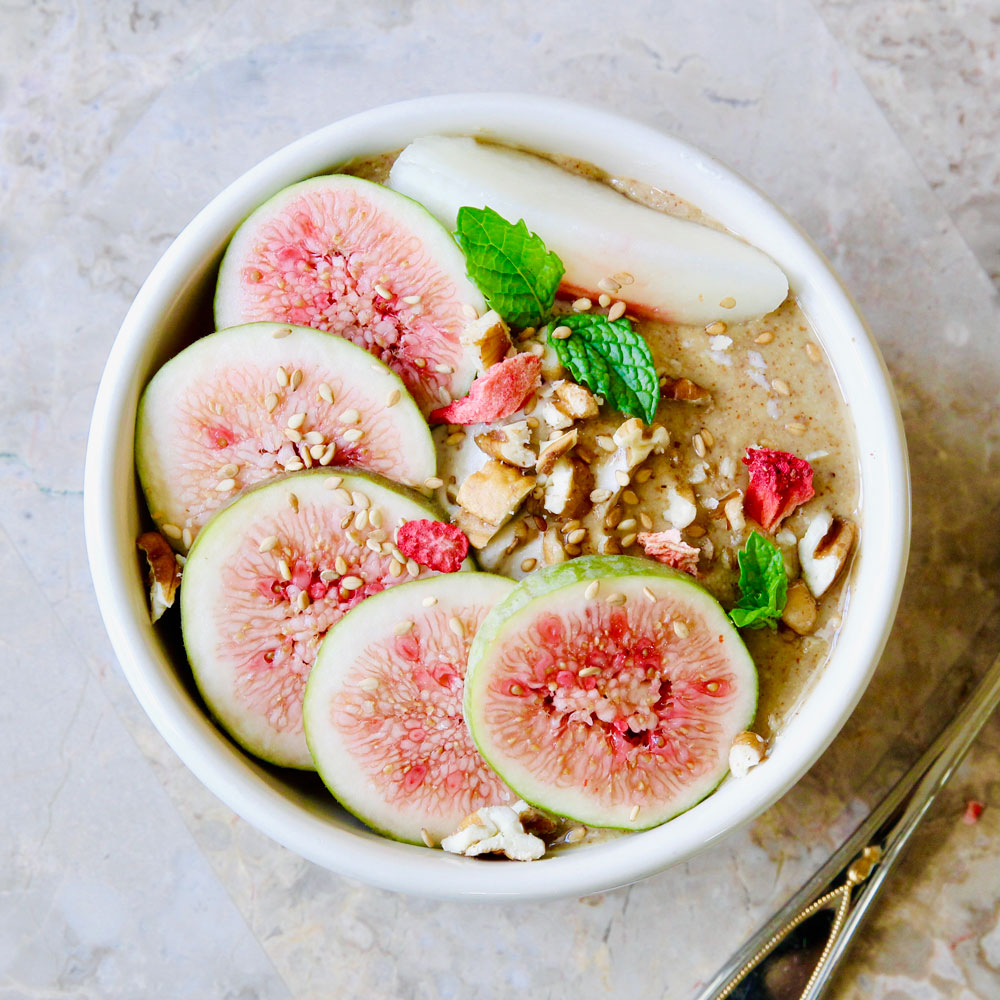 Fresh Fig, Almond & Mint Yogurt Bowl - Strawberry Japanese Roll Cake