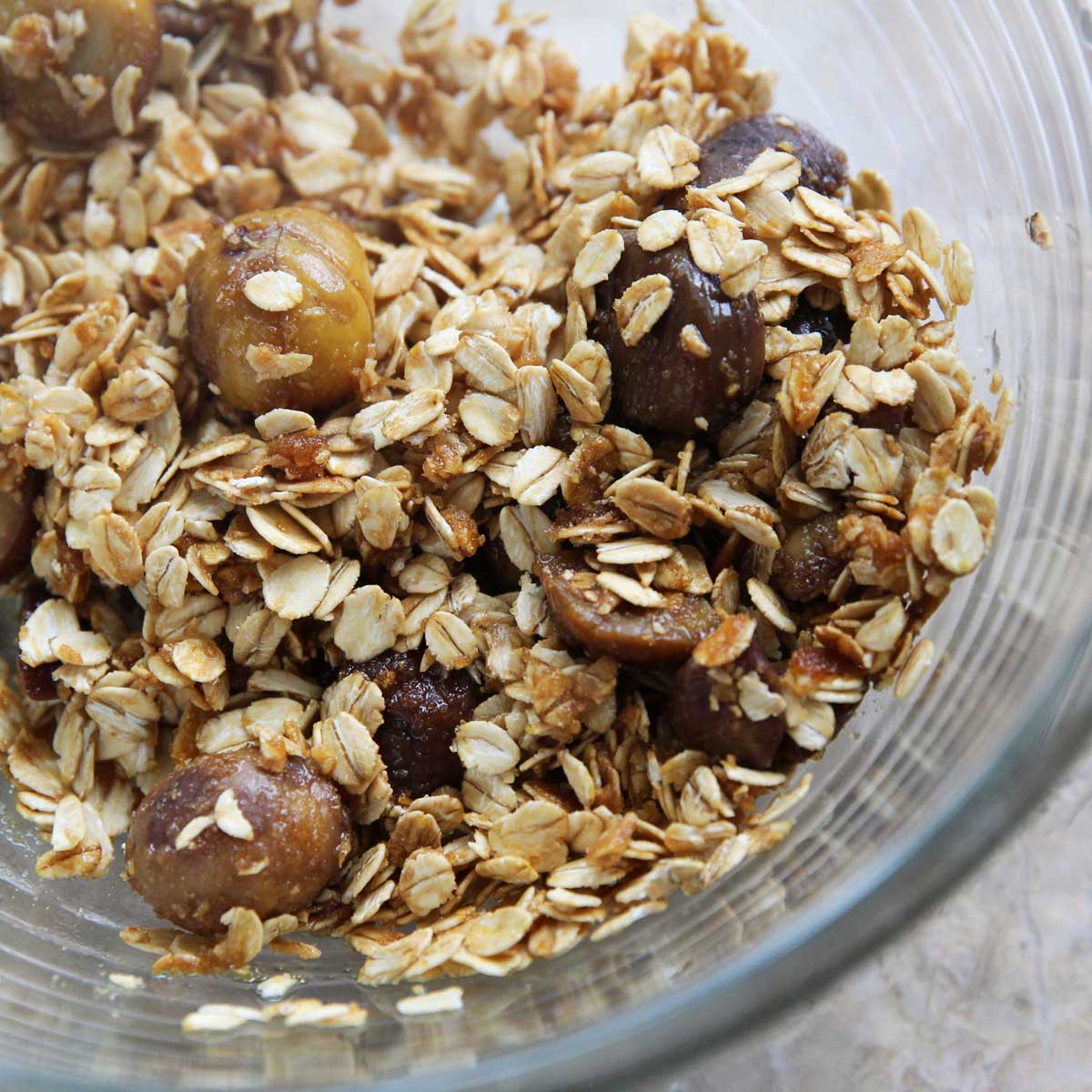 Mix all the granola ingredients together including Chestnut and soy sauce