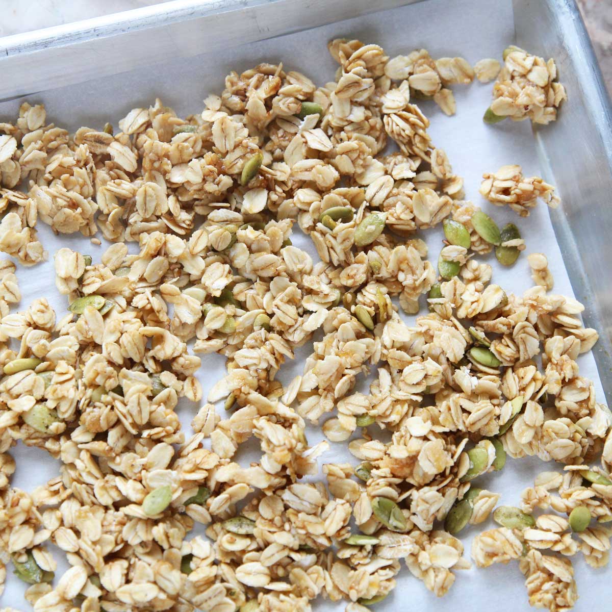 Miso granola baked in an oven