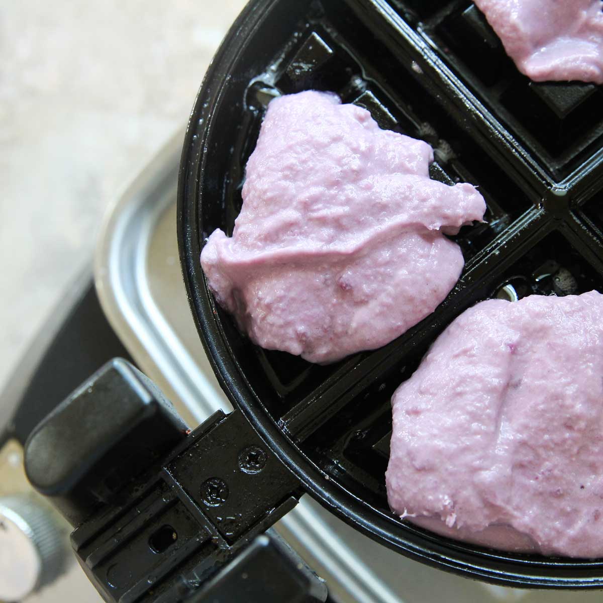 Vegan Purple Sweet Potato Mochi Waffles (Moffles) - sweet potato mochi waffles