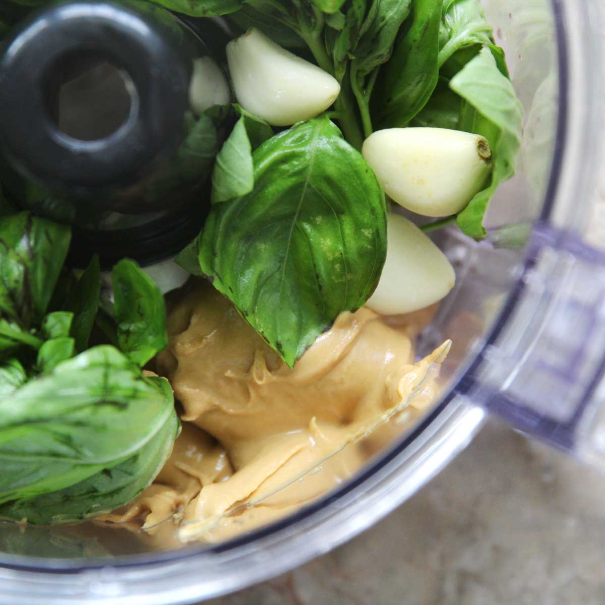 cashew butter pesto made in the food processor