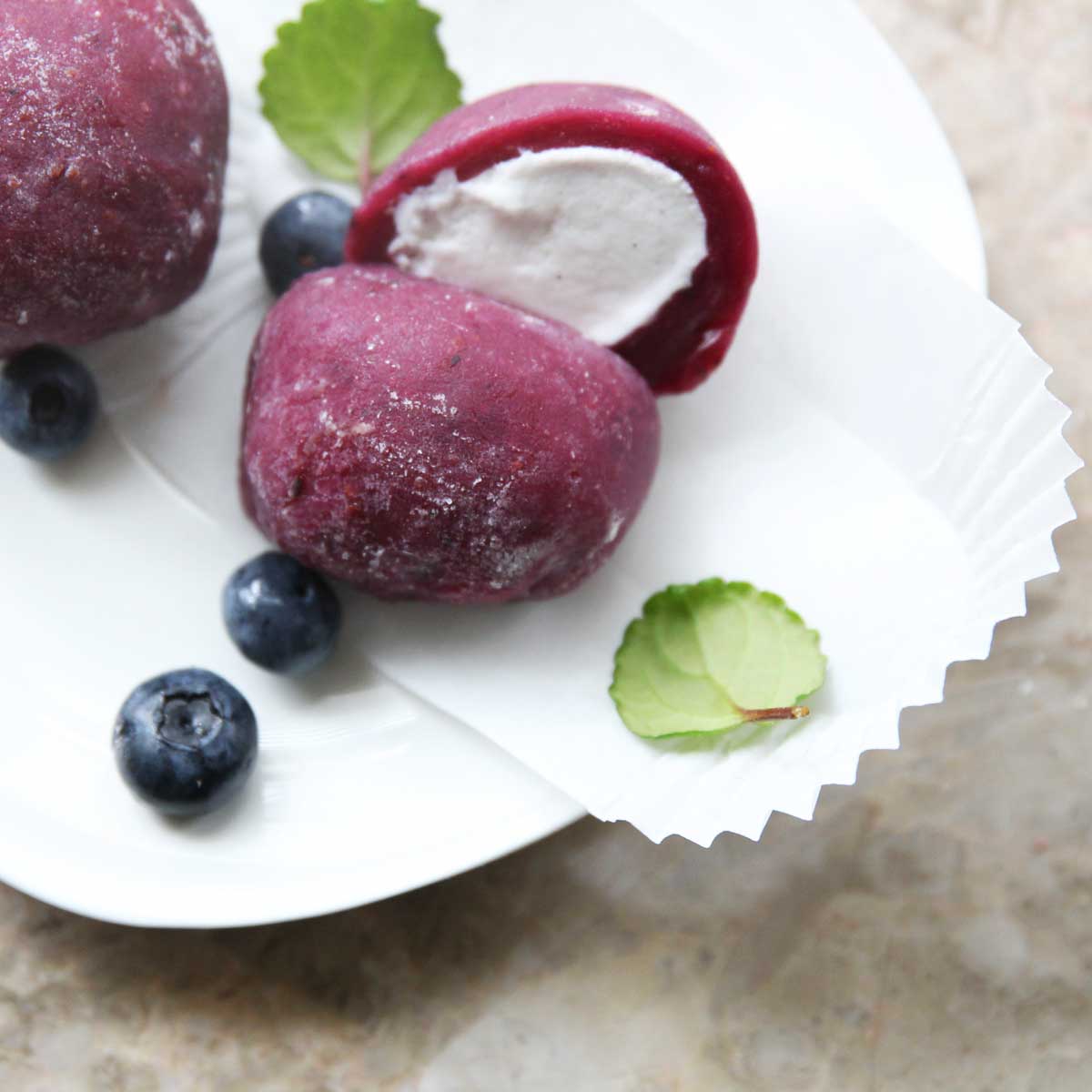 Easy Vegan Blueberry Mochi Ice Cream Recipe - Cashew Butter Kinako Mochi