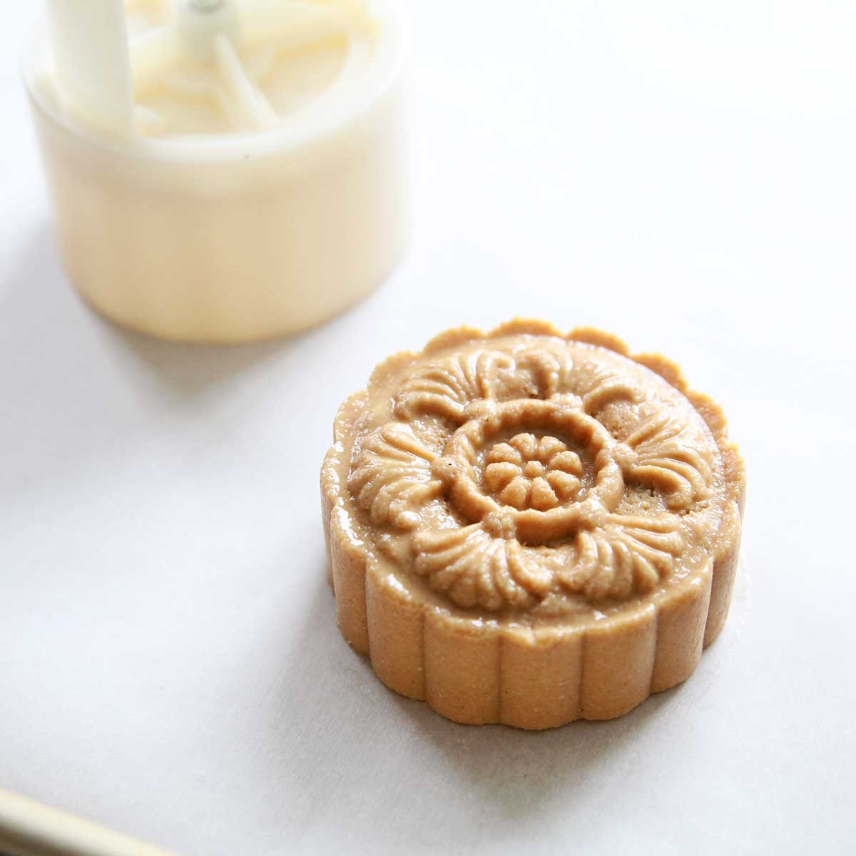 Vegan Peanut Butter Mooncakes with Chocolate Chip Cookie Dough Filling - vegan peanut butter mooncakes