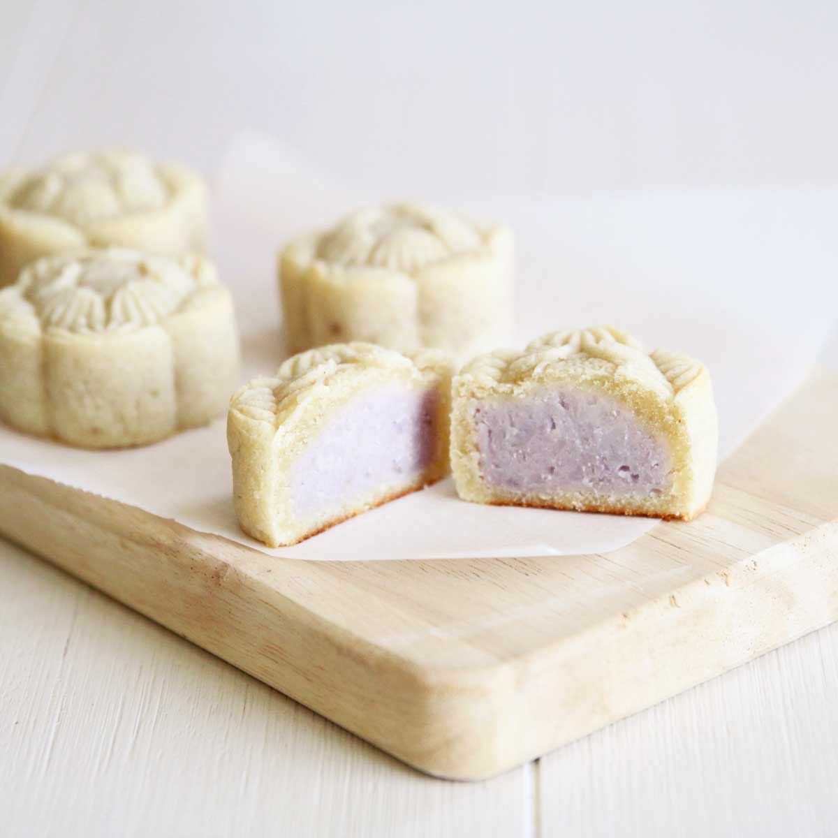 Almond Flour Taro Mooncakes (Vegan & Gluten Free) - Brown Sugar Whipped Cream