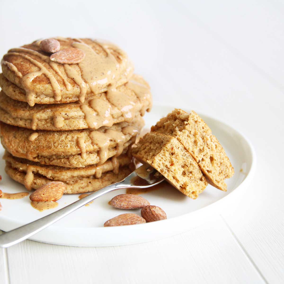 Fluffy Almond Butter Pancakes (Healthy, Gluten-Free Recipe) - Pecan Pie Bars
