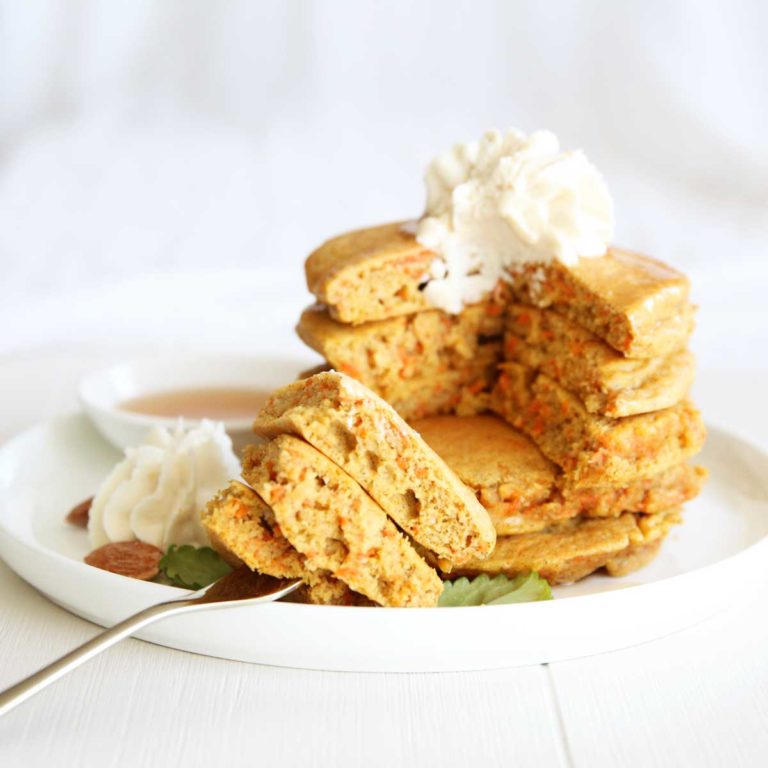 Fluffy Carrot Cake Mochi Pancakes made with Almond Flour