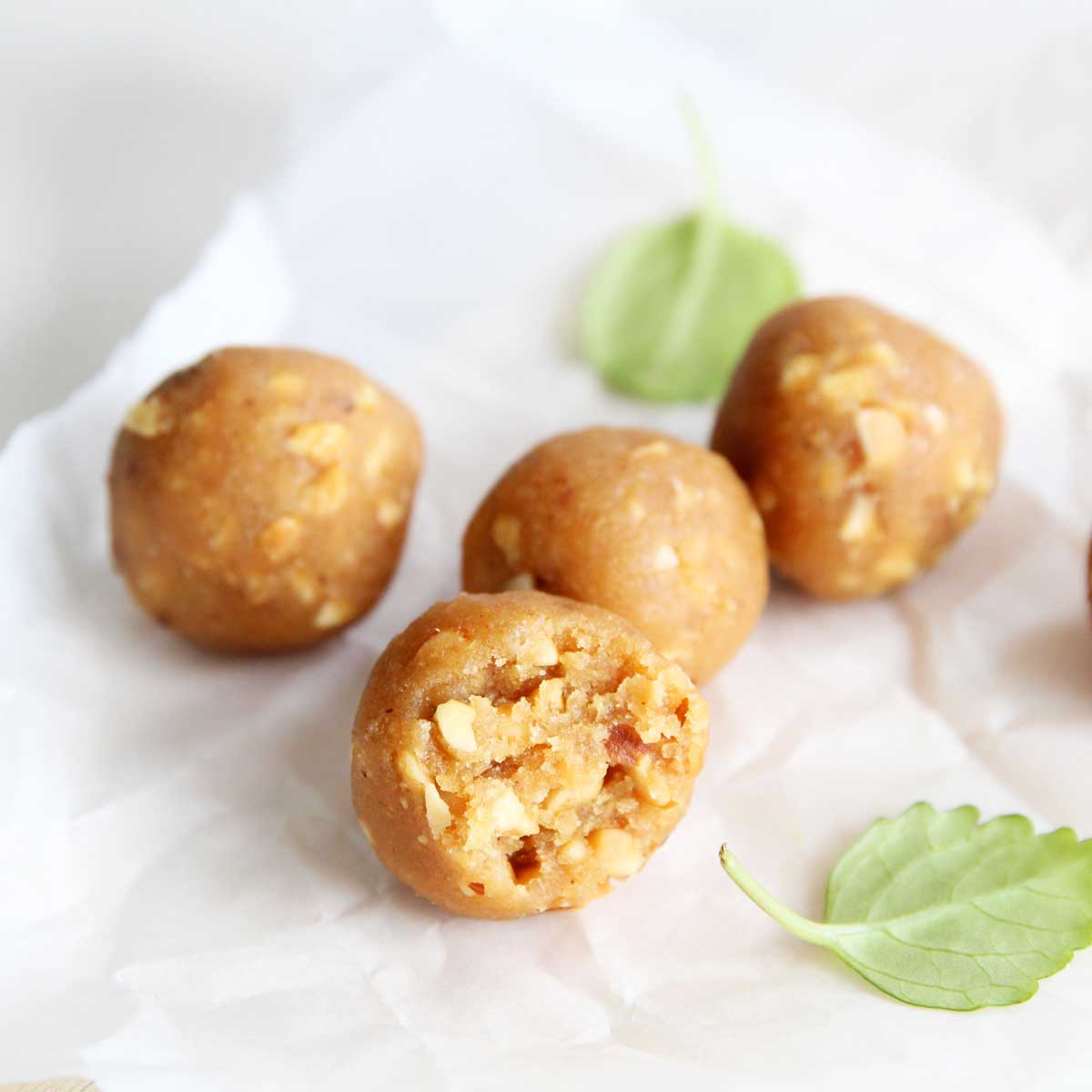 collagen protein balls - crunchy peanut butter protein balls with chopped nuts