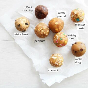 collagen protein balls - peanut butter variations with labels