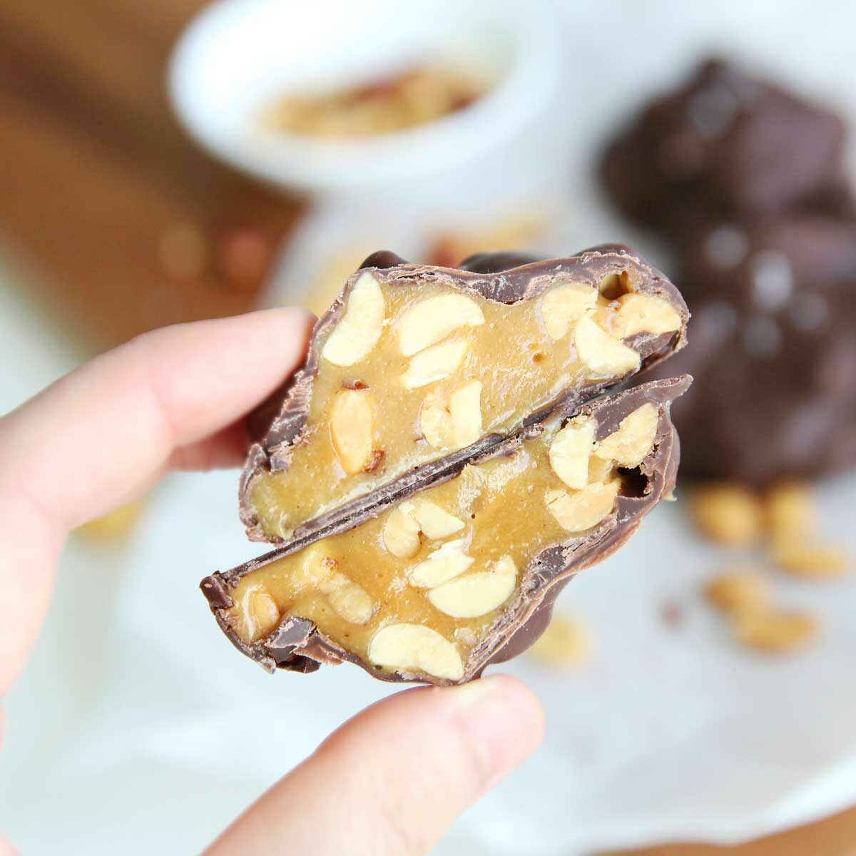 Chocolate Peanut Clusters with Collagen Caramel Filling (Easy, Keto Recipe) - Peanut Clusters with Collagen