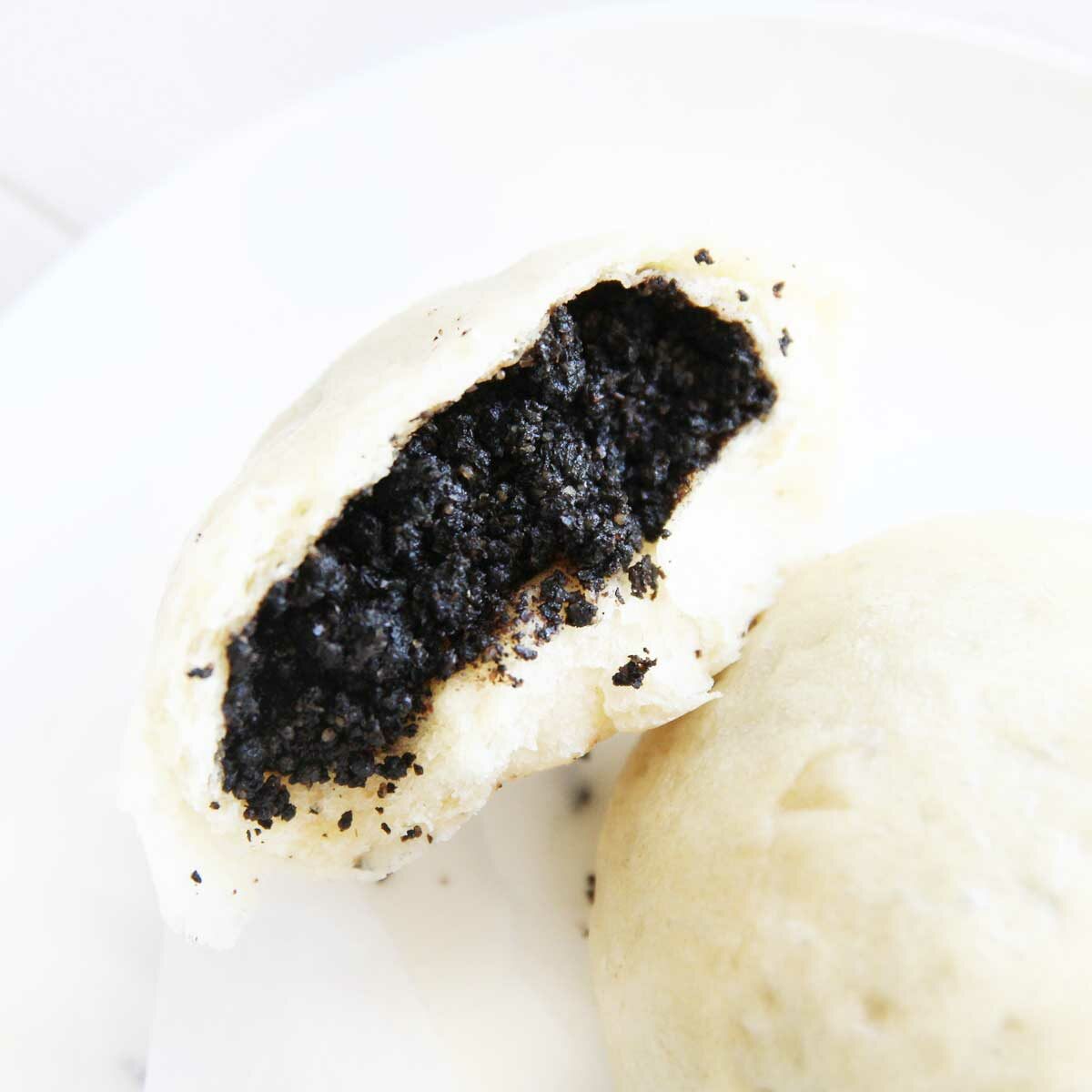 sweet steamed buns with black sesame filling