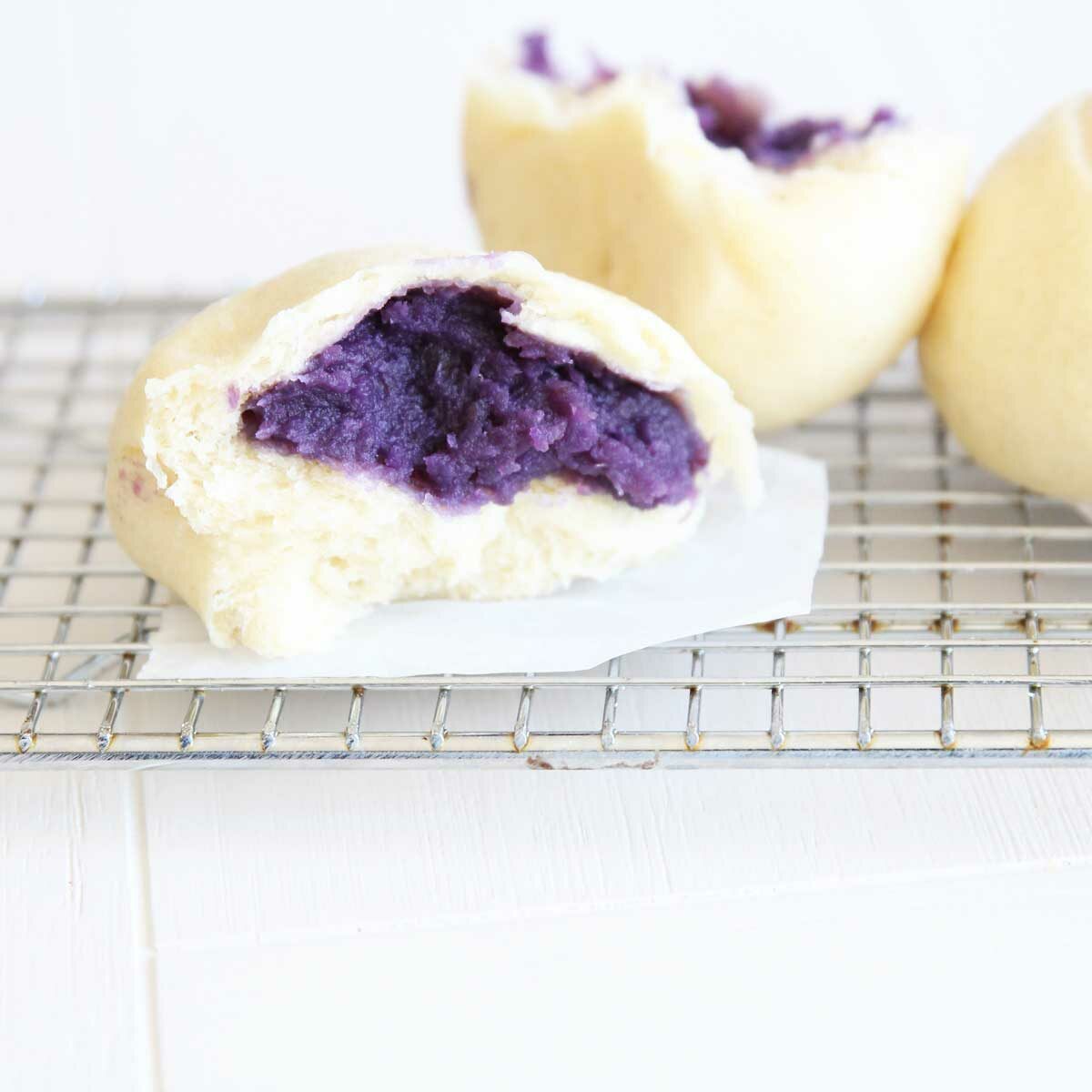 sweet steamed buns with purple sweet potato filling