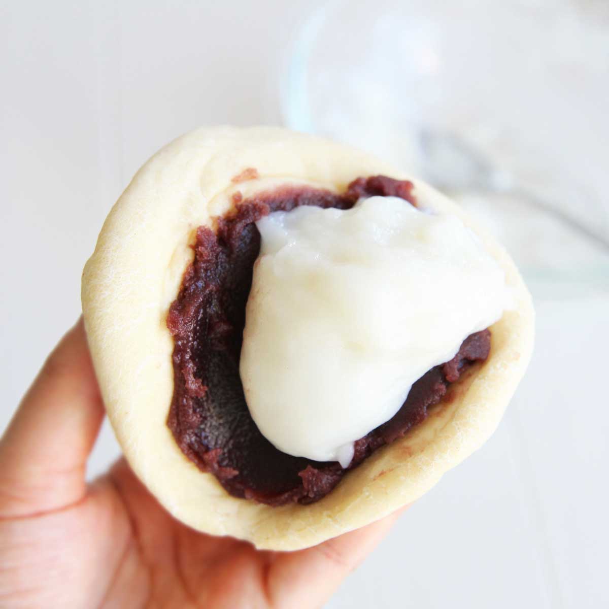 Tofu Steamed Buns with Mochi Filling (Yeasted, Japanese Style Recipe) - Steamed Buns with Mochi