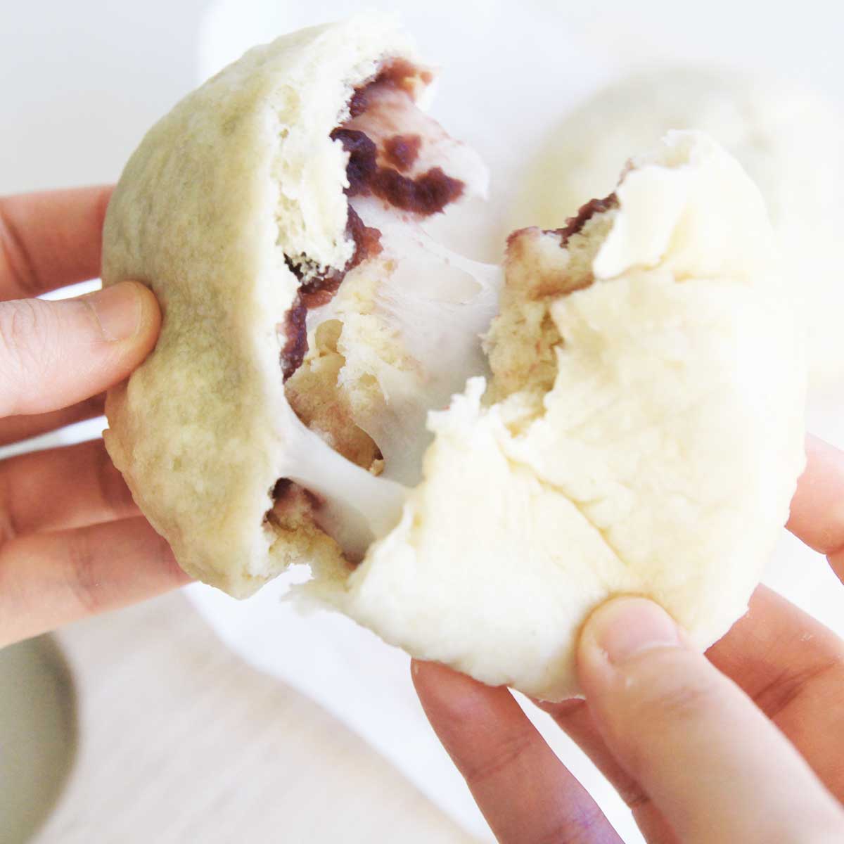 Tofu Steamed Buns with Mochi Filling (Yeasted, Japanese Style Recipe) - Red Bean Mochi Cake