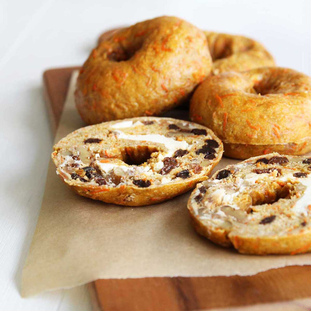 Healthy Cinnamon Raisin Carrot Cake Bagels Stuffed With Cream Cheese - how to stuff bagels