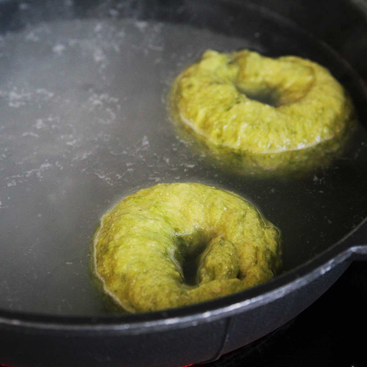 Homemade Applesauce Matcha Bagels with Red Bean Paste Filling - Matcha Bagels