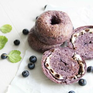 healthy blueberry bagels with cream cheese chocolate chip filling