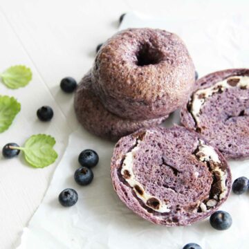 healthy blueberry bagels with cream cheese chocolate chip filling