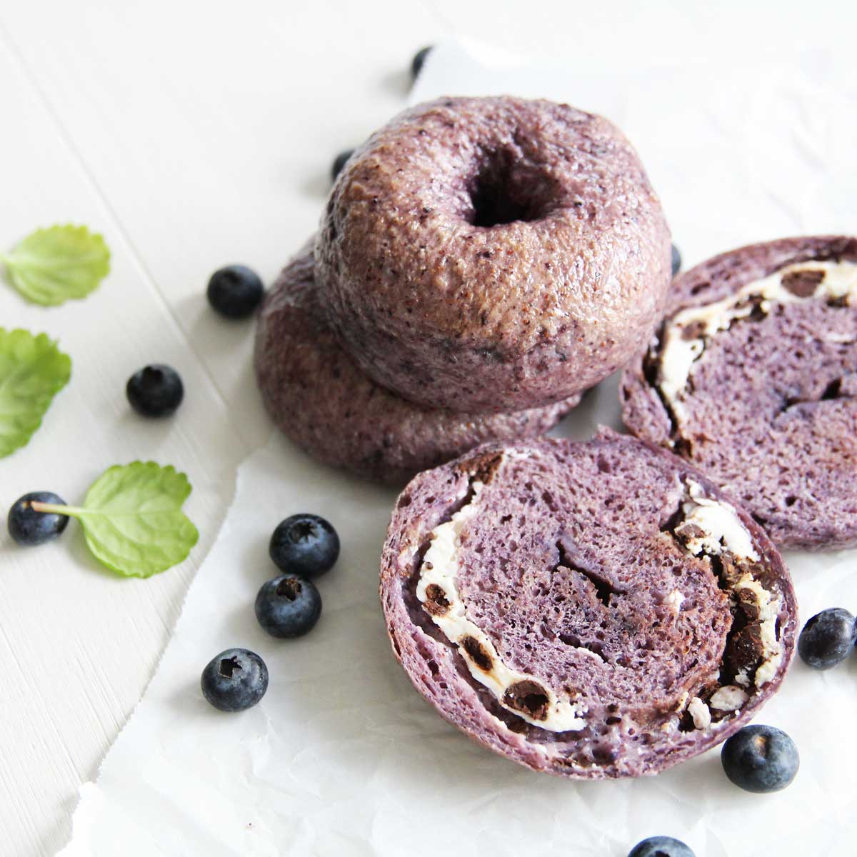 Chocolate Chip Blueberry Bagels (Easy, Cream Cheese Stuffed Bagel Recipe) - how to stuff bagels