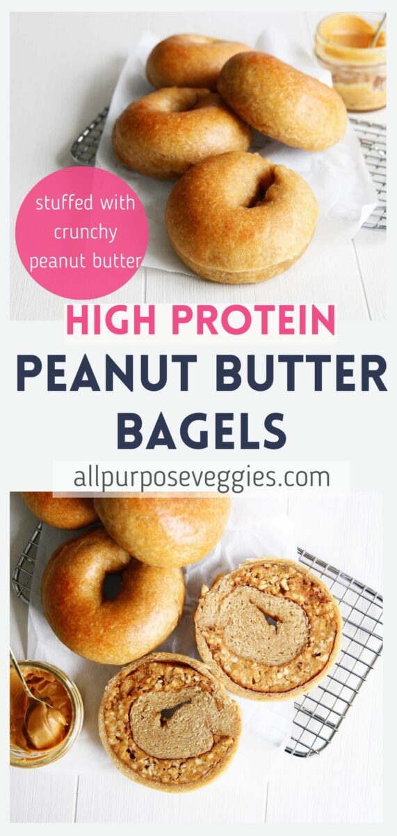 pin image - apv High Protein Peanut Butter Stuffed Bagels Recipe