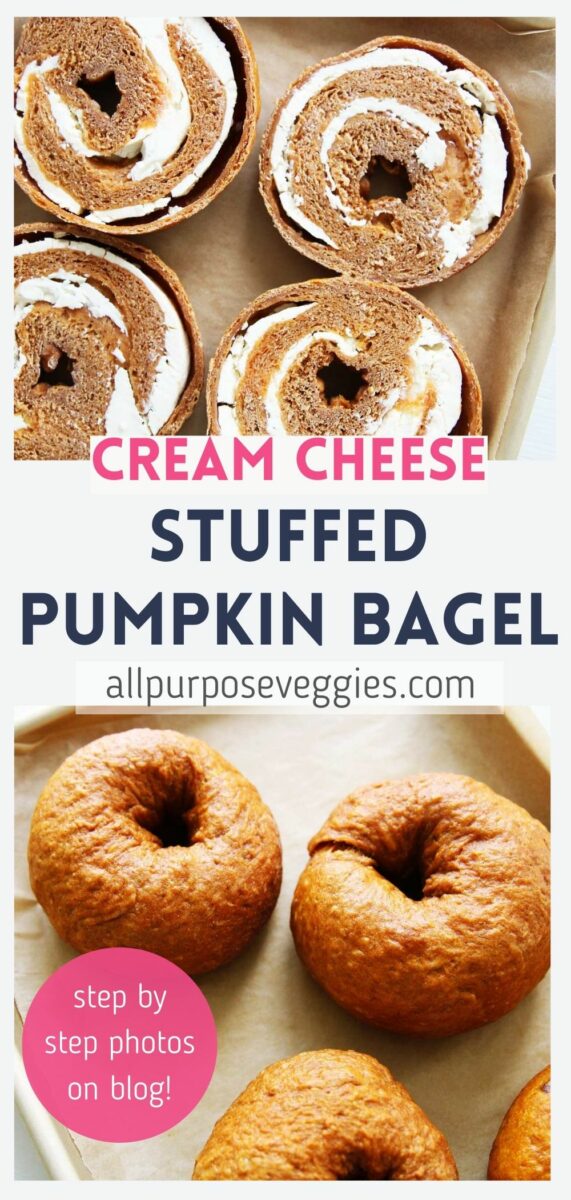 pin image - apv Pumpkin bagel recipe stuffed with cream cheese