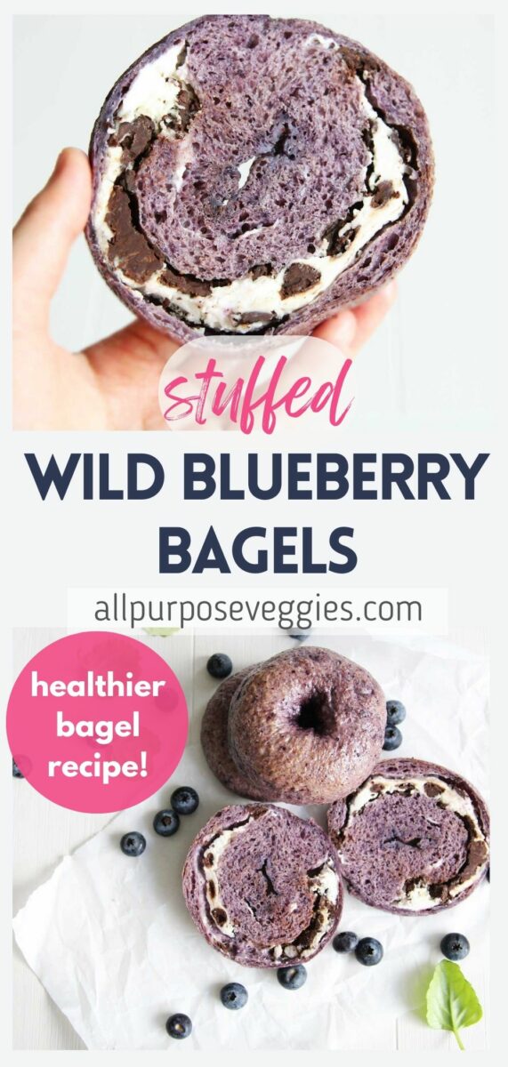 pin image - cream cheese stuffed Chocolate Chip Blueberry Bagels