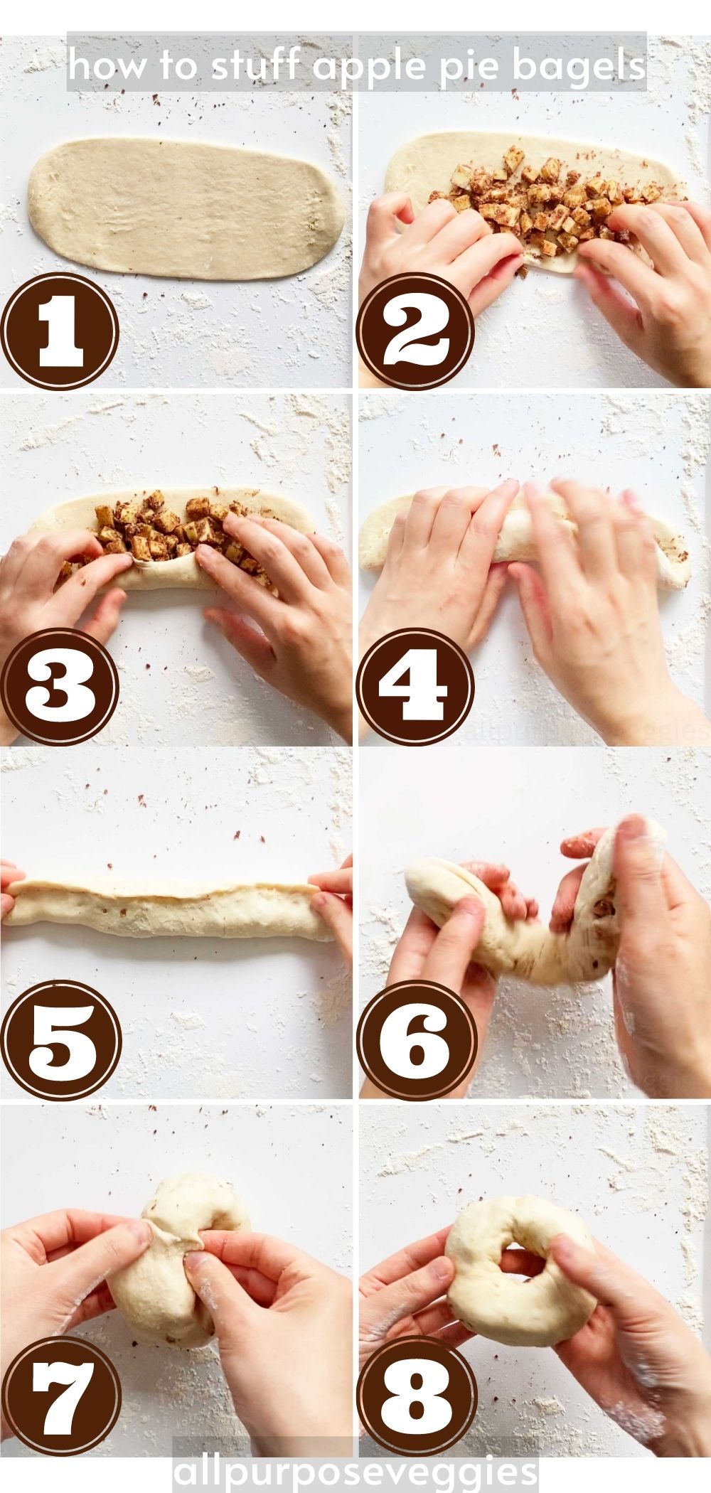 step by step guide - how to stuff apple pie bagels with apple filling