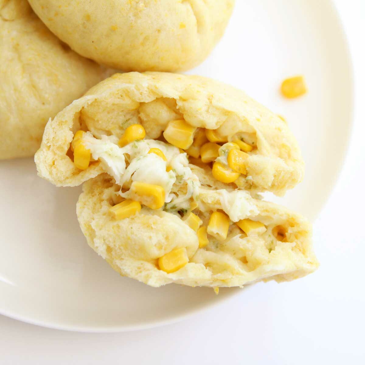 Savory Cornbread Steamed Buns with a Korean Cheese Corn Filling