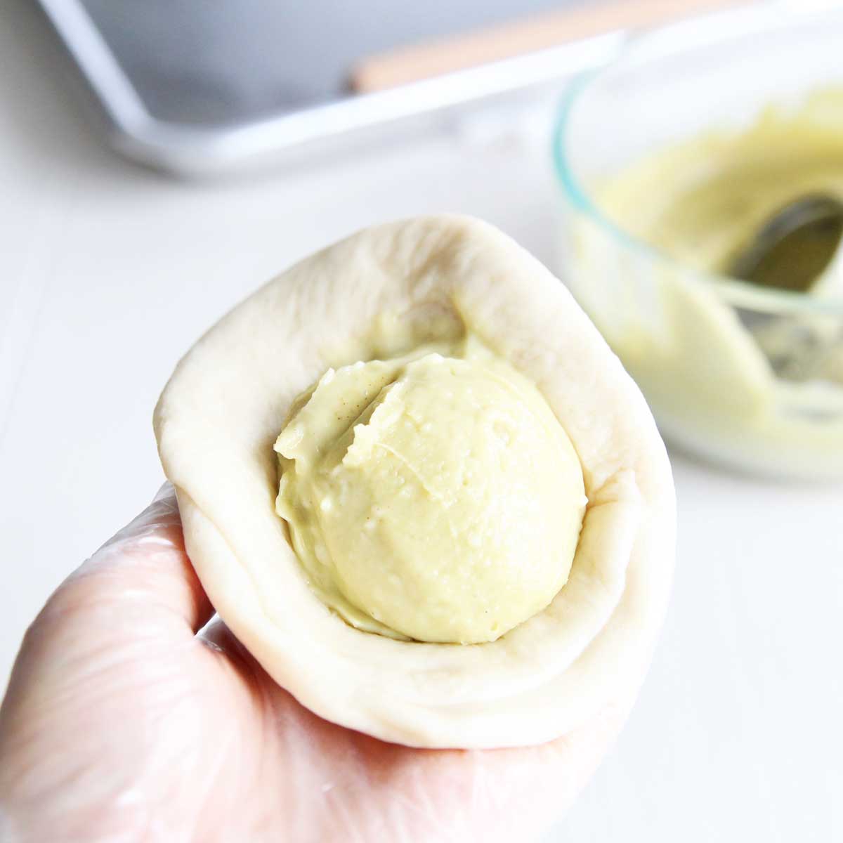 Coconut Cream Steamed Buns with a Vegan Pistachio Custard Filling - Coconut Cream Steamed Buns