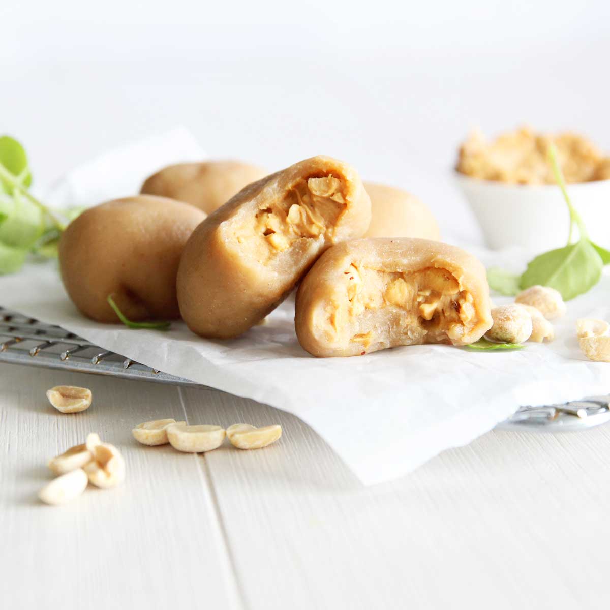 Chinese-Styled Peanut Butter Mochi Made in the Microwave - cashew butter mooncakes