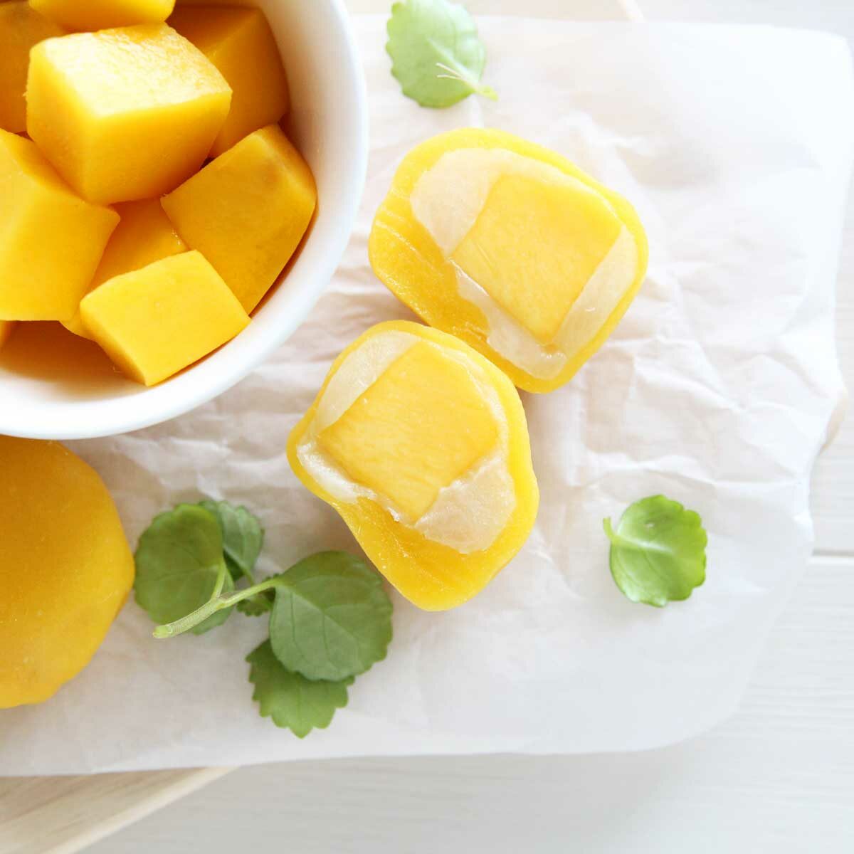 Mango Mochi Recipe with Vanilla Custard and fresh mango cube FIlling