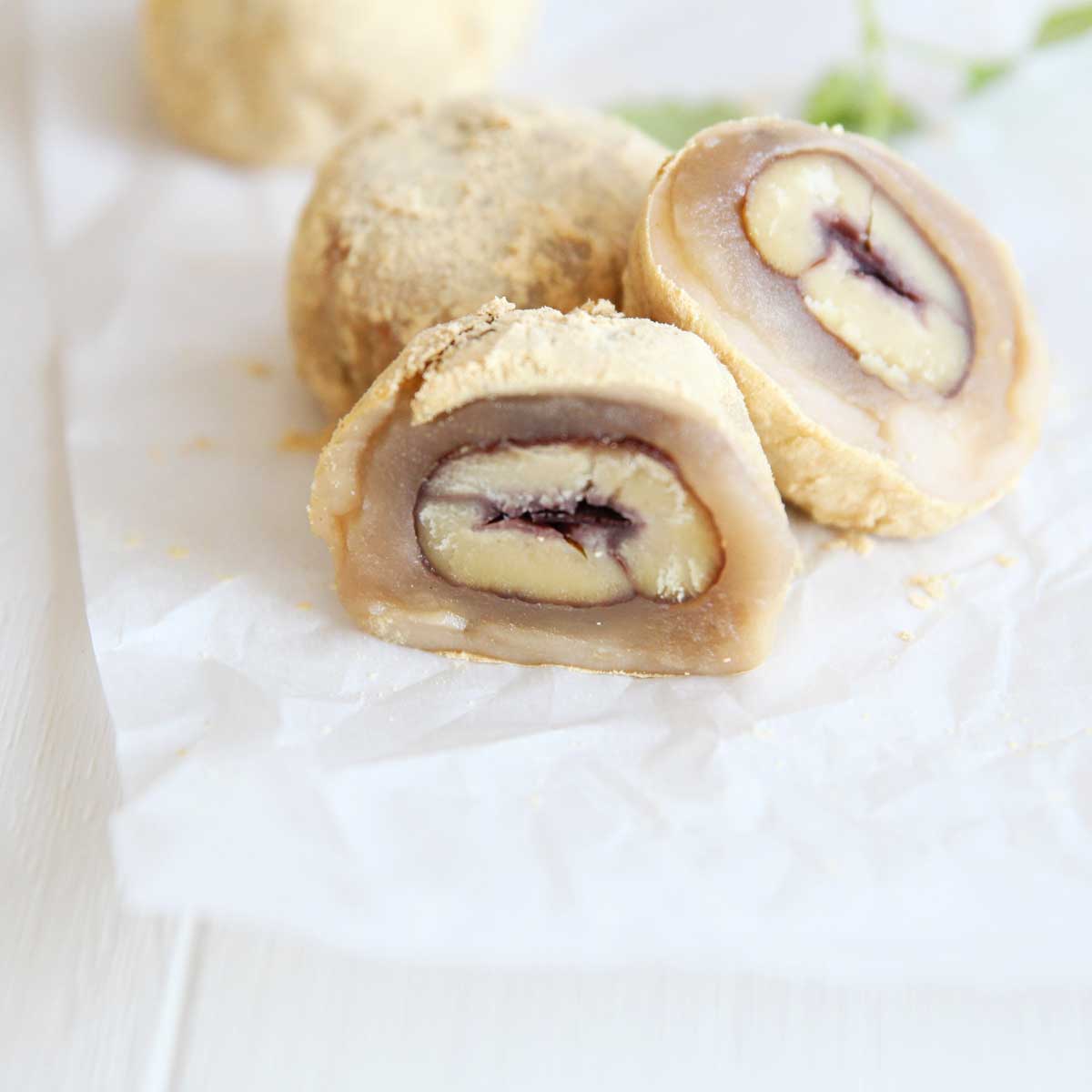 Healthy Cashew Butter Kinako Mochi with Chestnut Filling - stuffed french bread