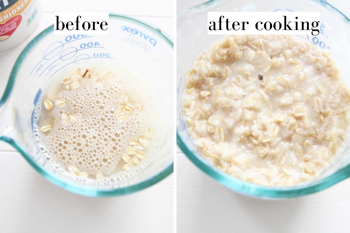 old fashioned oatmeal - cook on microwave - collage image 1200 x 800 px