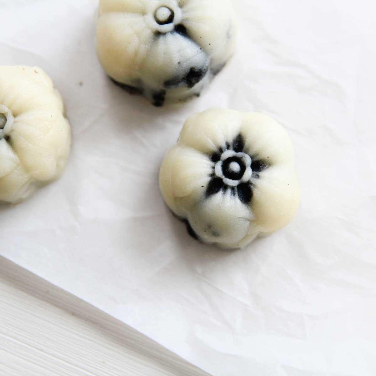 Coconut Milk Snow Skin Mooncakes Recipe with Black Sesame Filling - Sweet Potato Tang Yuan
