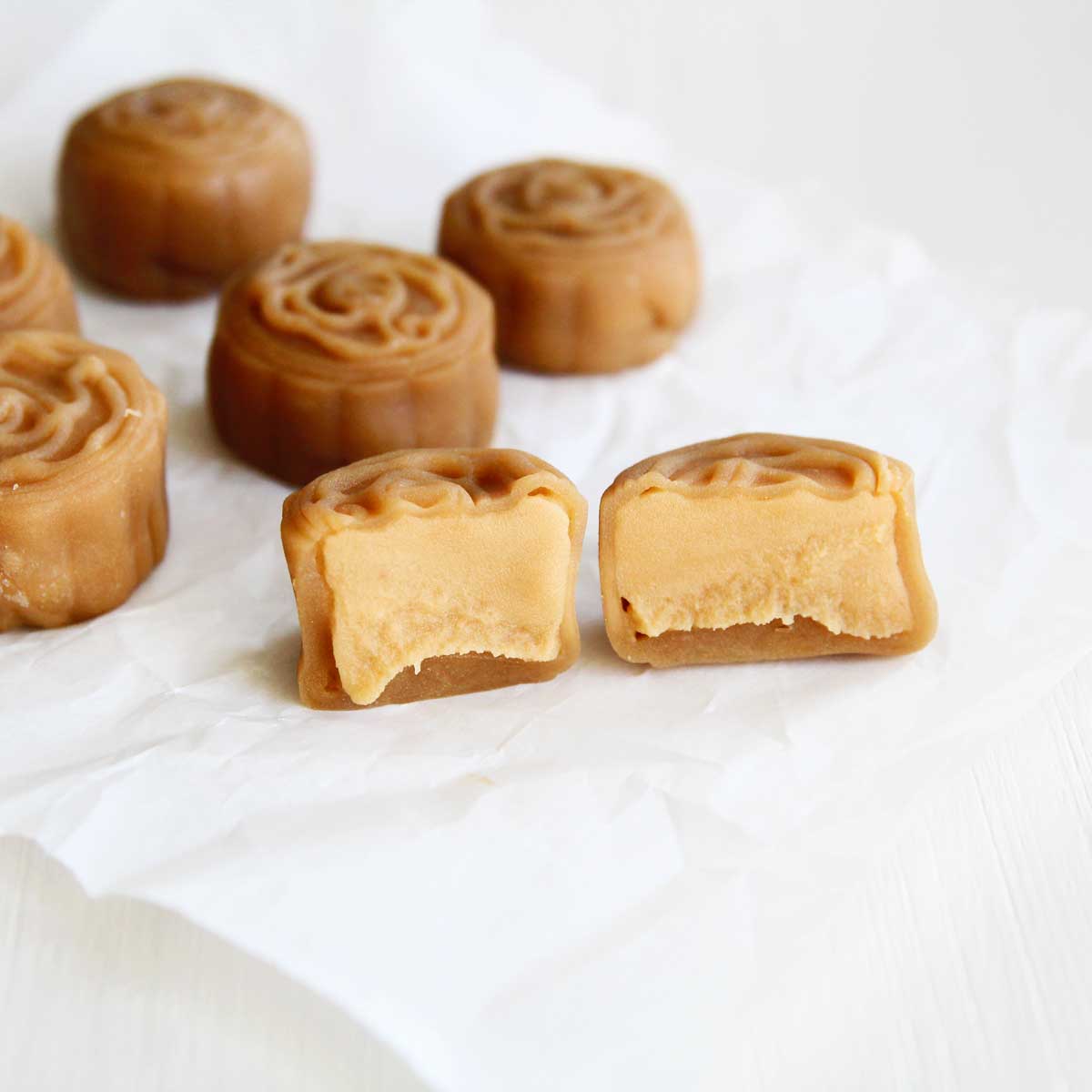 coffee snowskin mooncakes with coffee bean paste filling