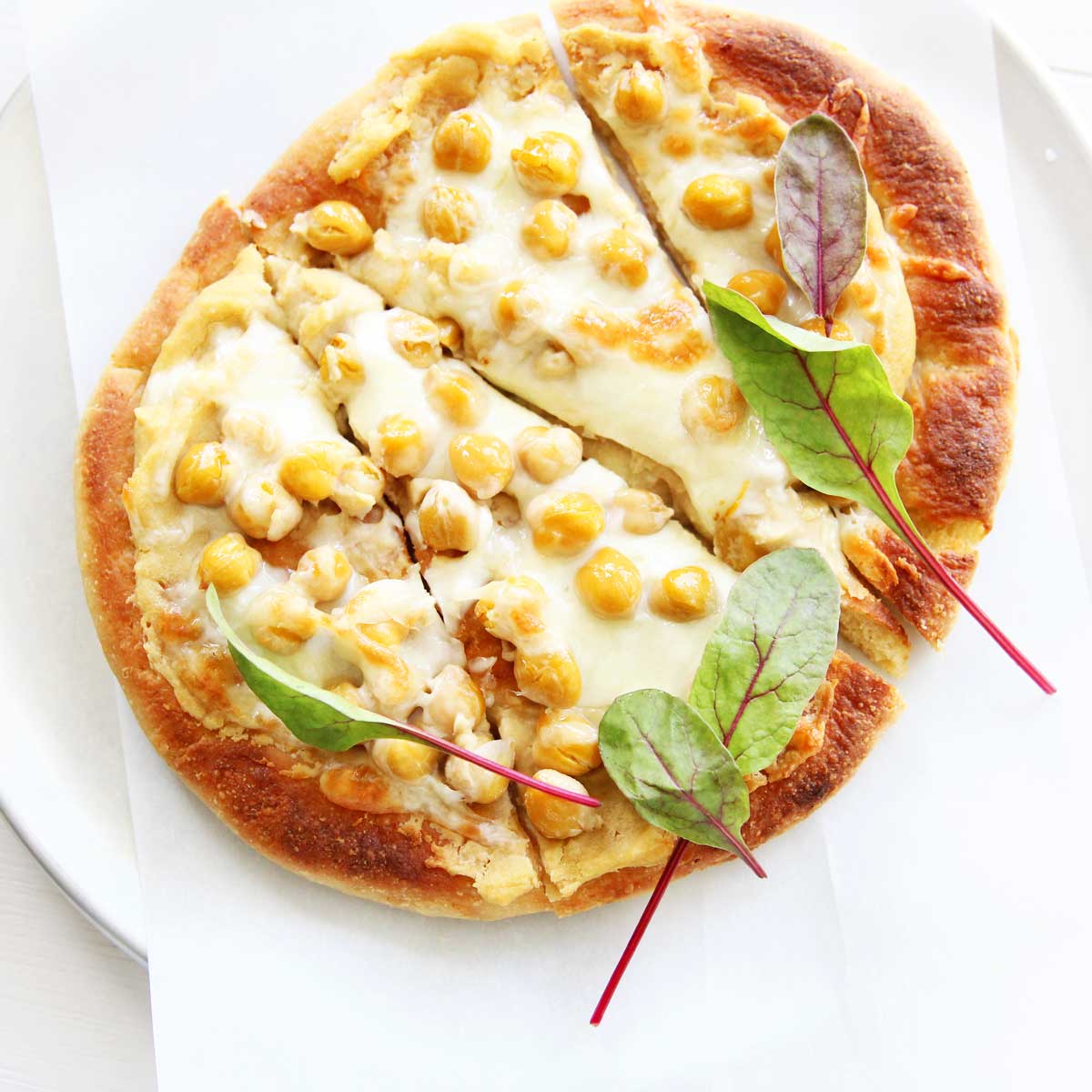 vegan flatbread topping ideas and flatbread pizza recipes - hummus chickpeas