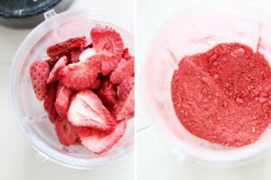 DIY dehydrated freeze dried strawberry powder mini blender