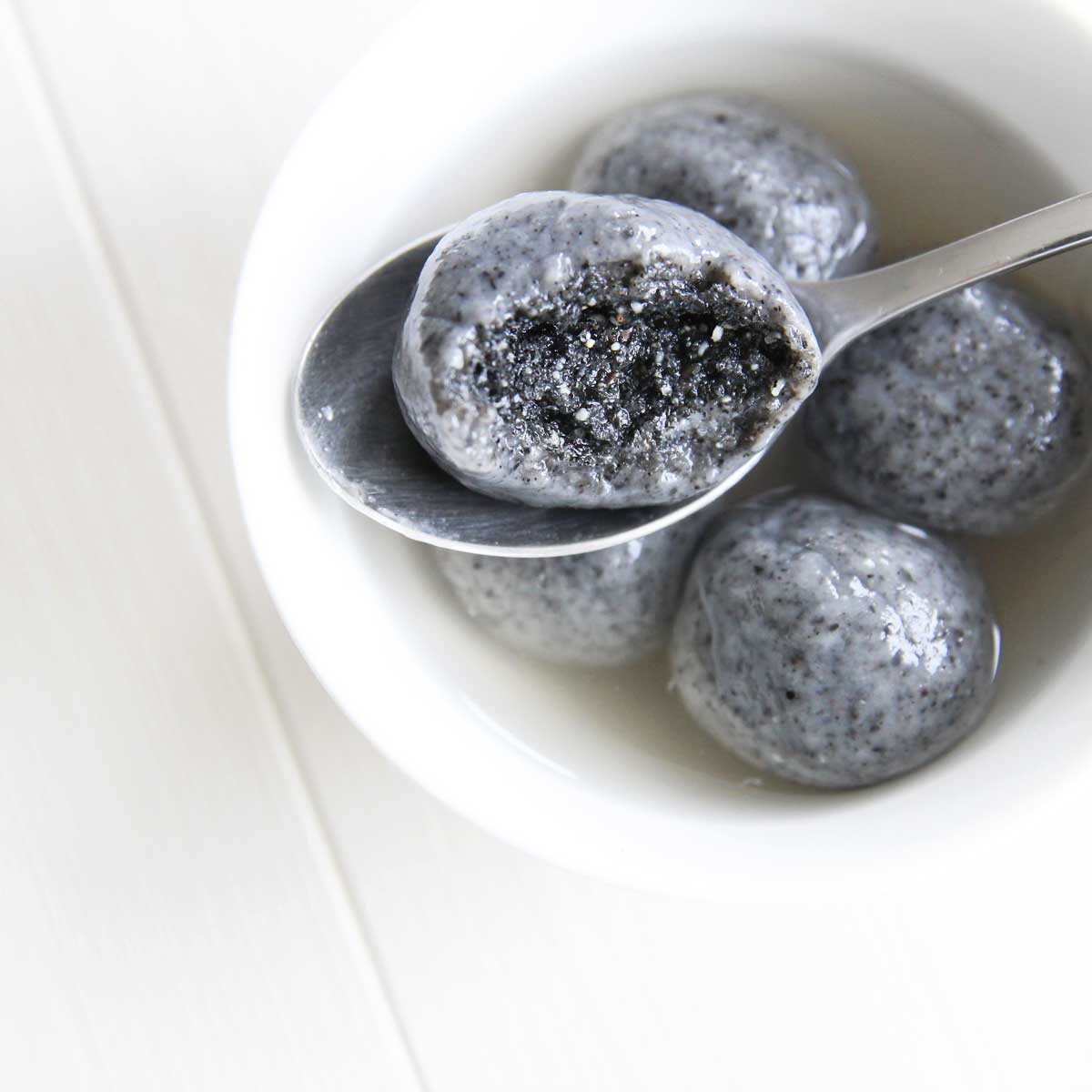 Black Sesame Glutinous Rice Balls in Sweet Ginger Soup - Sweet Potato Tang Yuan