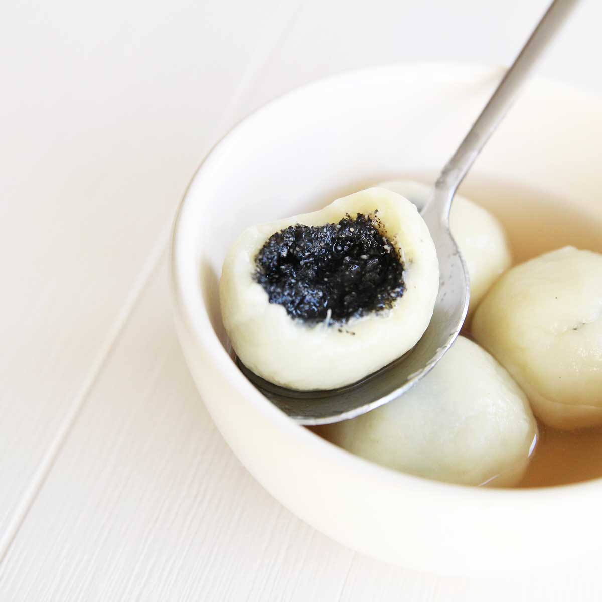 Healthy Sweet Potato Tang Yuan with Black Sesame Filling - Sweet Potato Tang Yuan