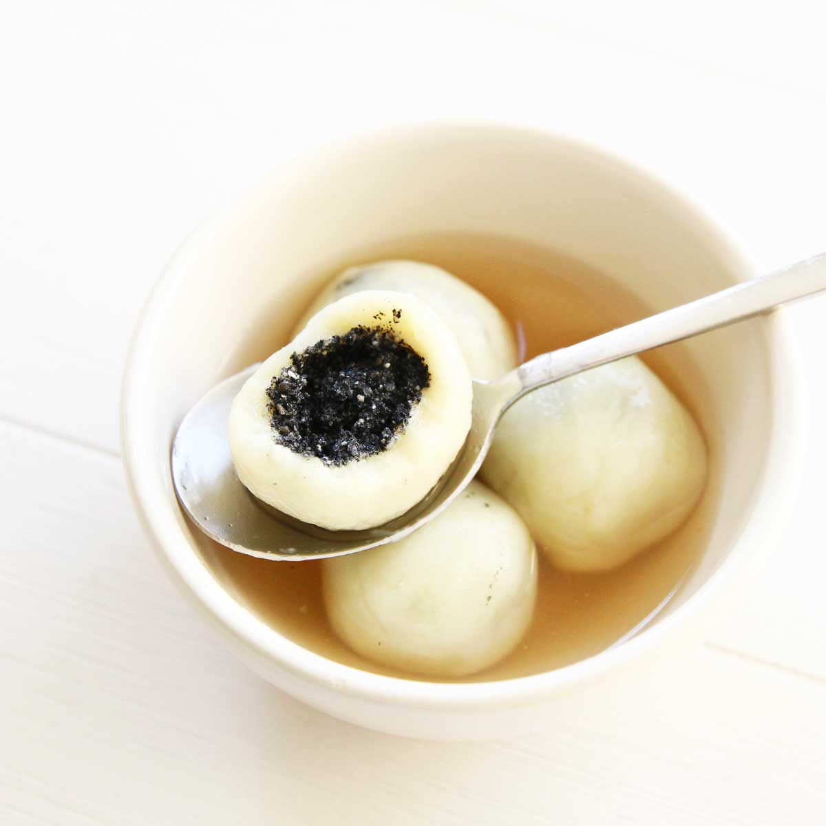 Healthy Sweet Potato Tang Yuan with Black Sesame Filling - Red Bean Mochi Cake